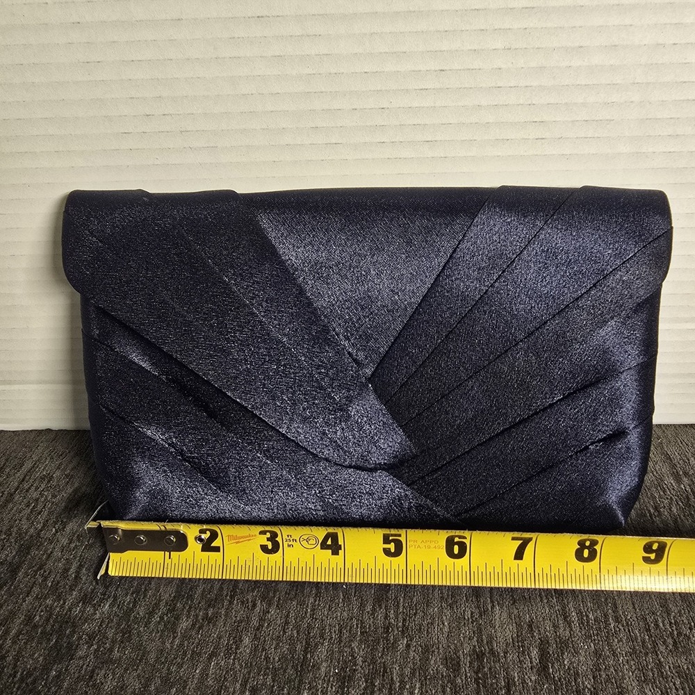 Nina New York Navy Blue Satin Pleated Evening Clutch Crossbody Bag Pink Lining - Picture 4 of 5